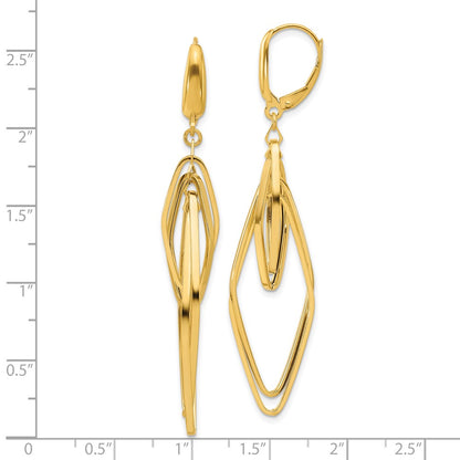 14k Yellow Gold Polished Diamond Shaped Dangle Earrings