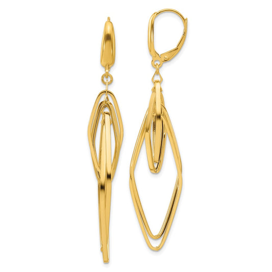 14k Yellow Gold Polished Diamond Shaped Dangle Earrings