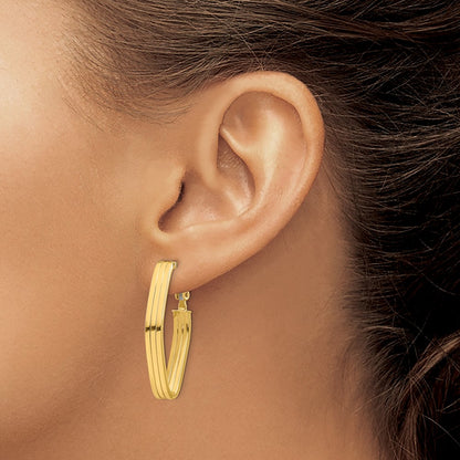 14k Yellow Gold Polished Omega Back Hoop Earrings
