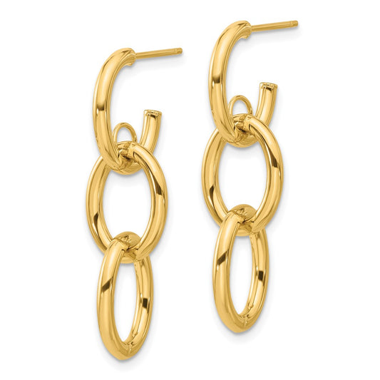 14k Yellow Gold Polished Double Round Dangle Earrings