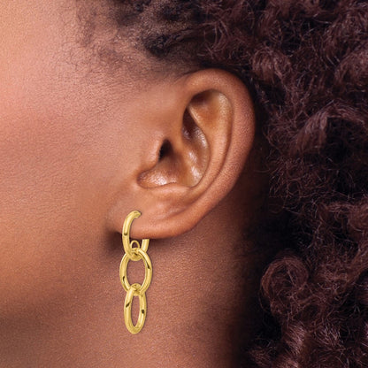 14k Yellow Gold Polished Double Round Dangle Earrings