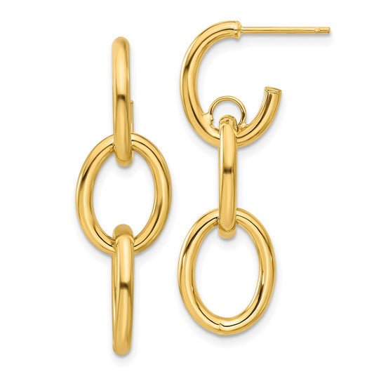 14k Yellow Gold Polished Double Round Dangle Earrings