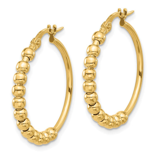 14k Yellow Gold Polished Beaded Hoop Earrings
