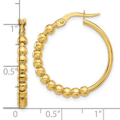 14k Yellow Gold Polished Beaded Hoop Earrings