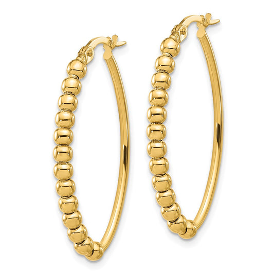 14k Yellow Gold Polished Beaded Oval Hoop Earrings