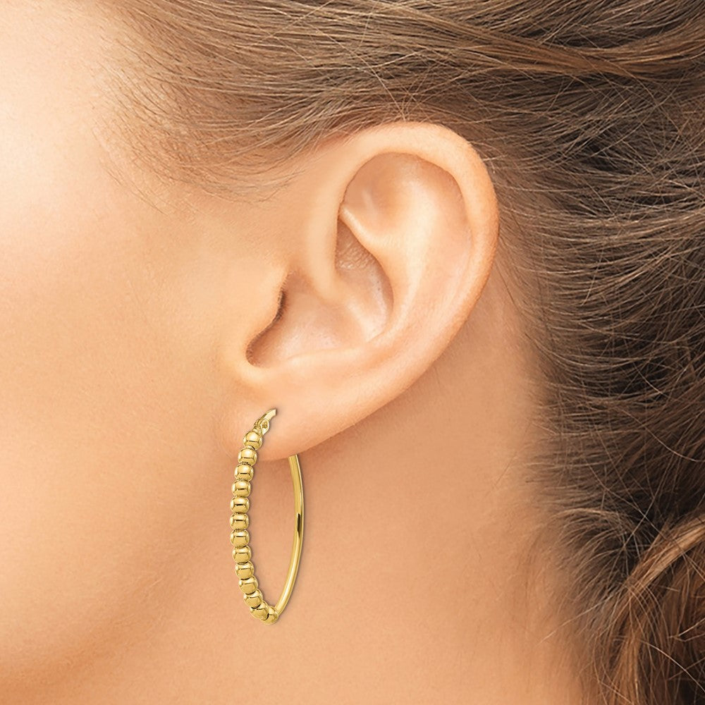 14k Yellow Gold Polished Beaded Oval Hoop Earrings