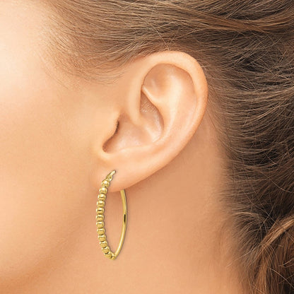 14k Yellow Gold Polished Beaded Oval Hoop Earrings