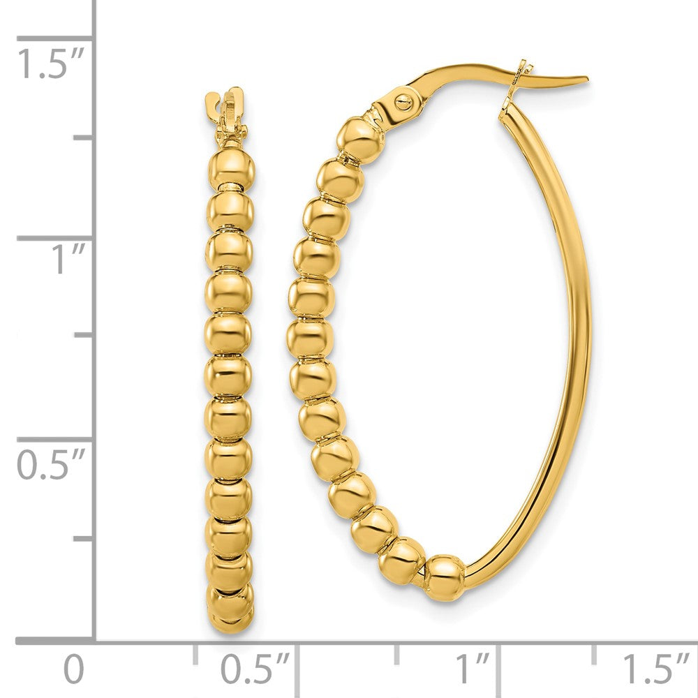 14k Yellow Gold Polished Beaded Oval Hoop Earrings
