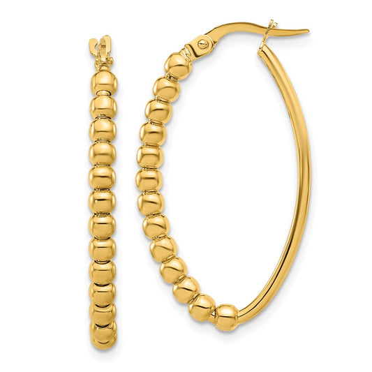 14k Yellow Gold Polished Beaded Oval Hoop Earrings