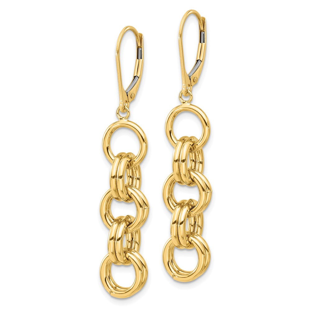 14k Yellow Gold Polished Circle Links Dangle Earrings