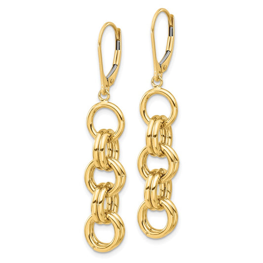 14k Yellow Gold Polished Circle Links Dangle Earrings