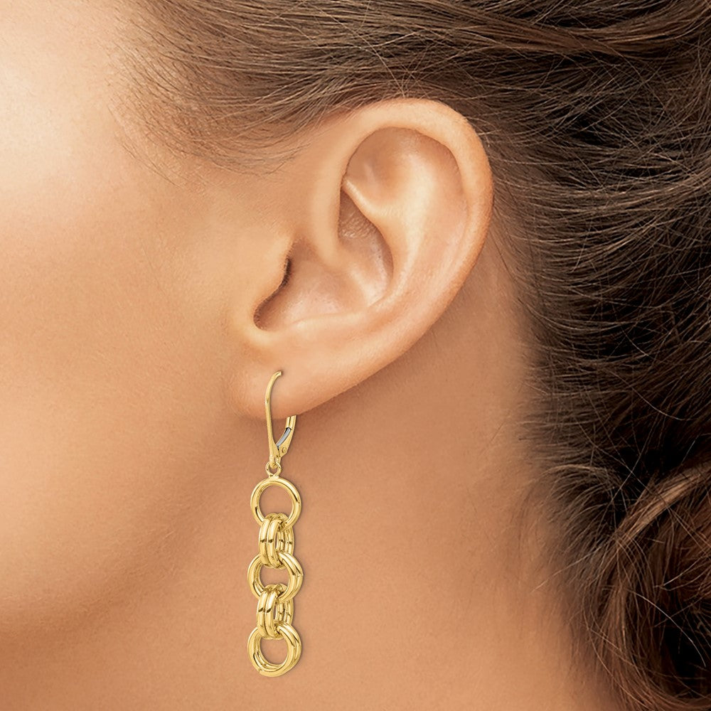 14k Yellow Gold Polished Circle Links Dangle Earrings