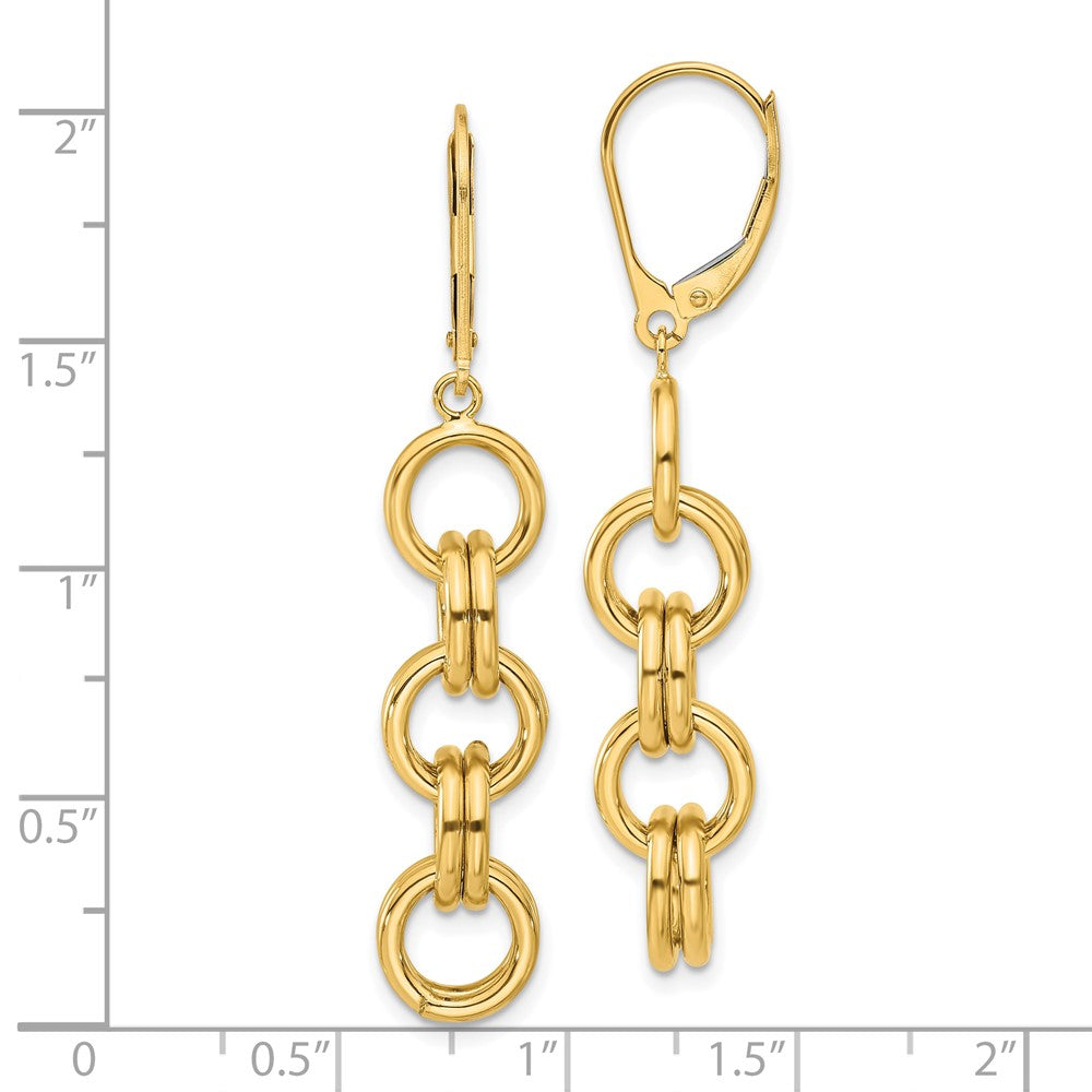 14k Yellow Gold Polished Circle Links Dangle Earrings