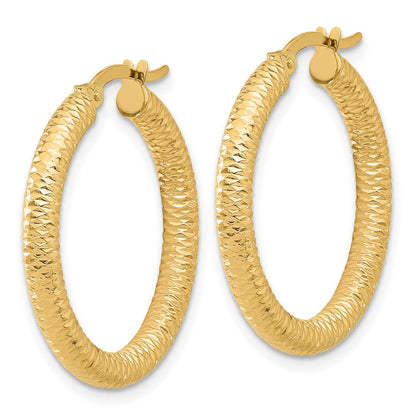 14k Yellow Gold Diamond-Cut Round Hoop Earrings
