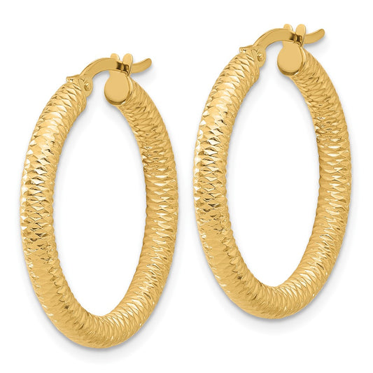 14k Yellow Gold Diamond-Cut Round Hoop Earrings