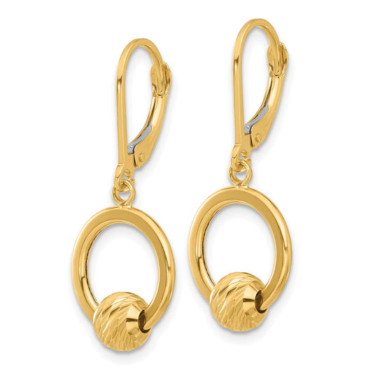 14k Yellow Gold Polished and Diamond-cut Beads Leverback Dangle Earrings