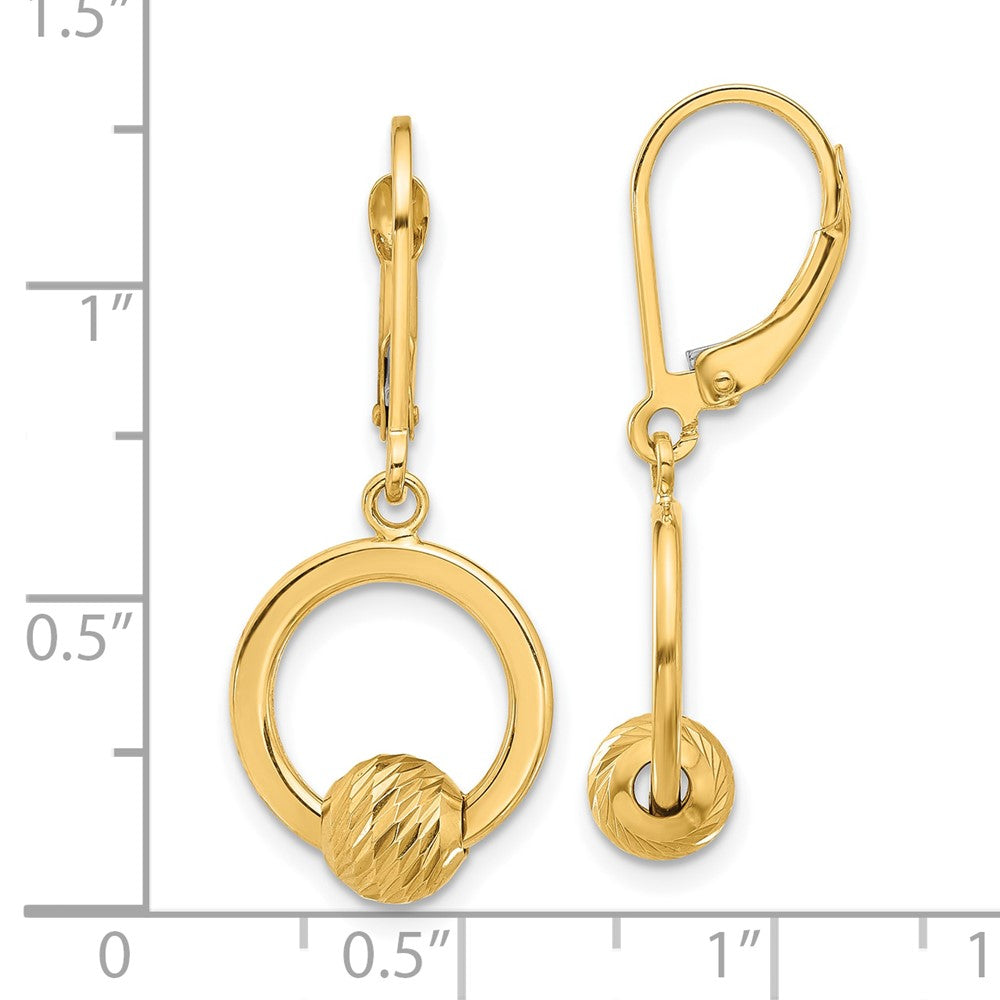 14k Yellow Gold Polished and Diamond-cut Beads Leverback Dangle Earrings