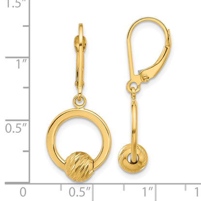 14k Yellow Gold Polished and Diamond-cut Beads Leverback Dangle Earrings