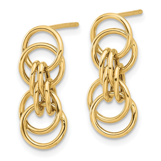 14k Yellow Gold Polished Circle Link Dangle Earrings