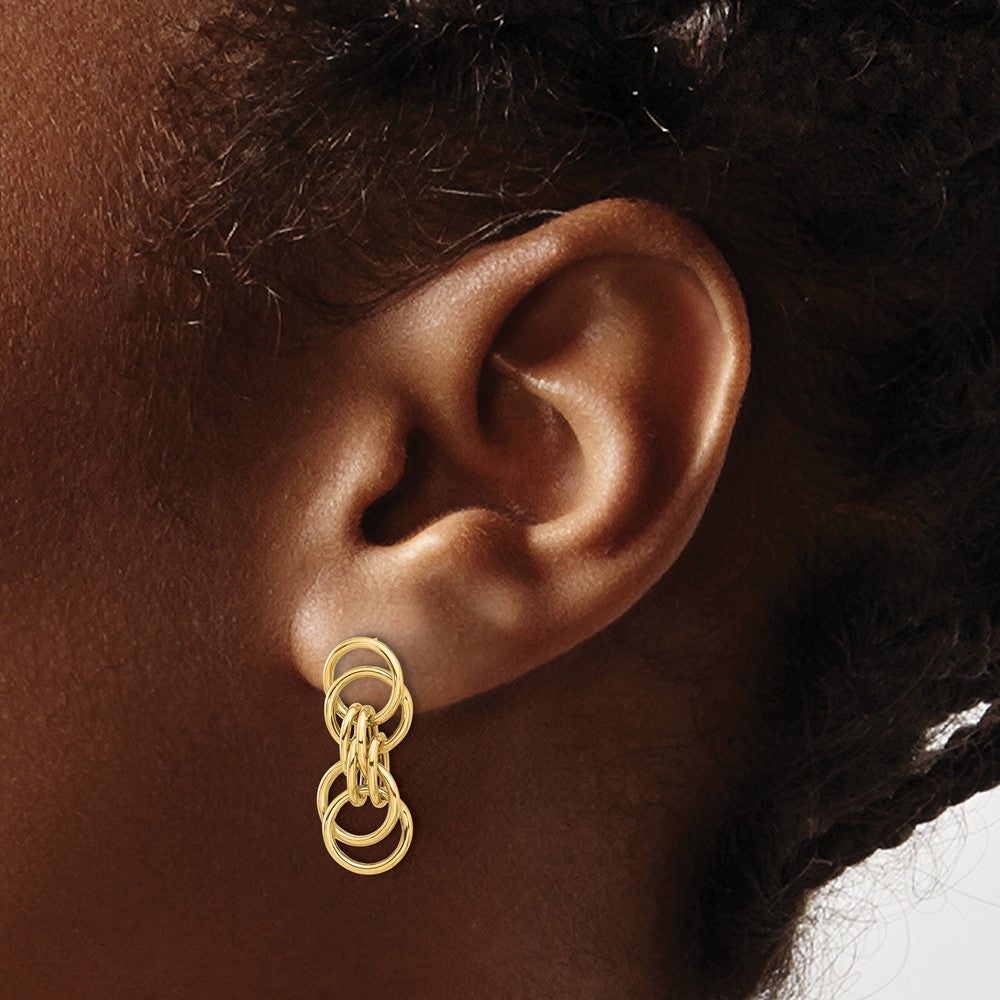 14k Yellow Gold Polished Circle Link Dangle Earrings