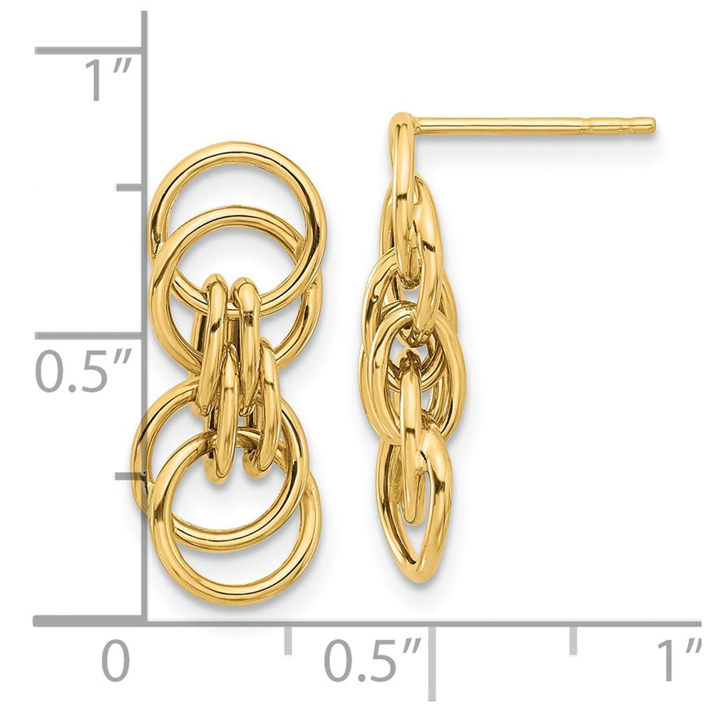 14k Yellow Gold Polished Circle Link Dangle Earrings