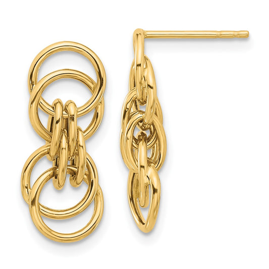 14k Yellow Gold Polished Circle Link Dangle Earrings