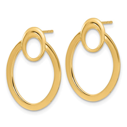 14k Yellow Gold Polished Oval Drop Stud Earrings