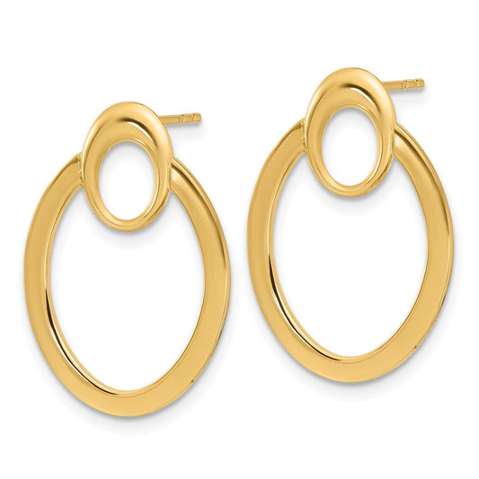 14k Yellow Gold Polished Oval Drop Stud Earrings