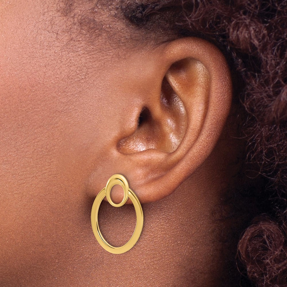 14k Yellow Gold Polished Oval Drop Stud Earrings