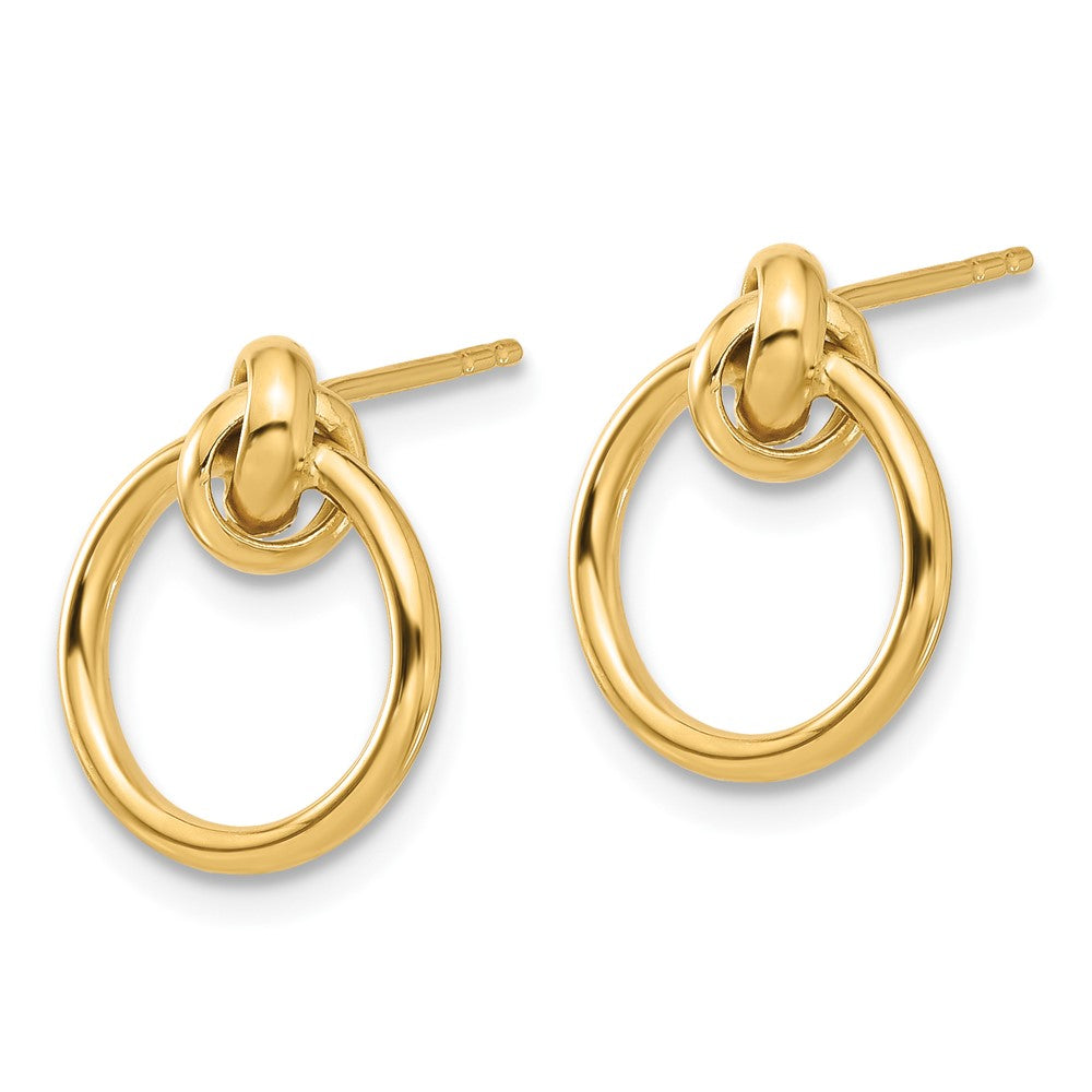 14k Yellow Gold Polished Knot Circle Drop Stud Earrings