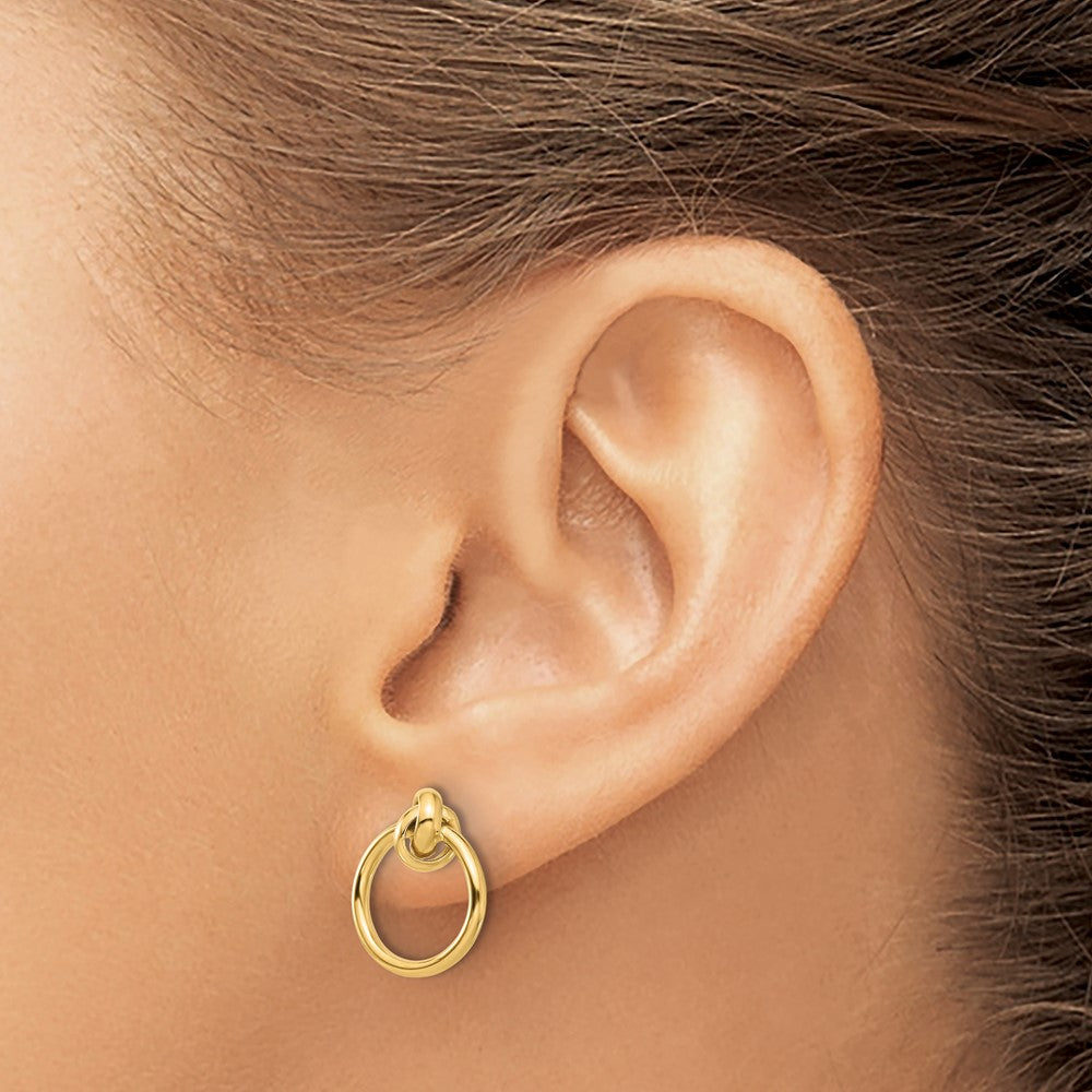 14k Yellow Gold Polished Knot Circle Drop Stud Earrings