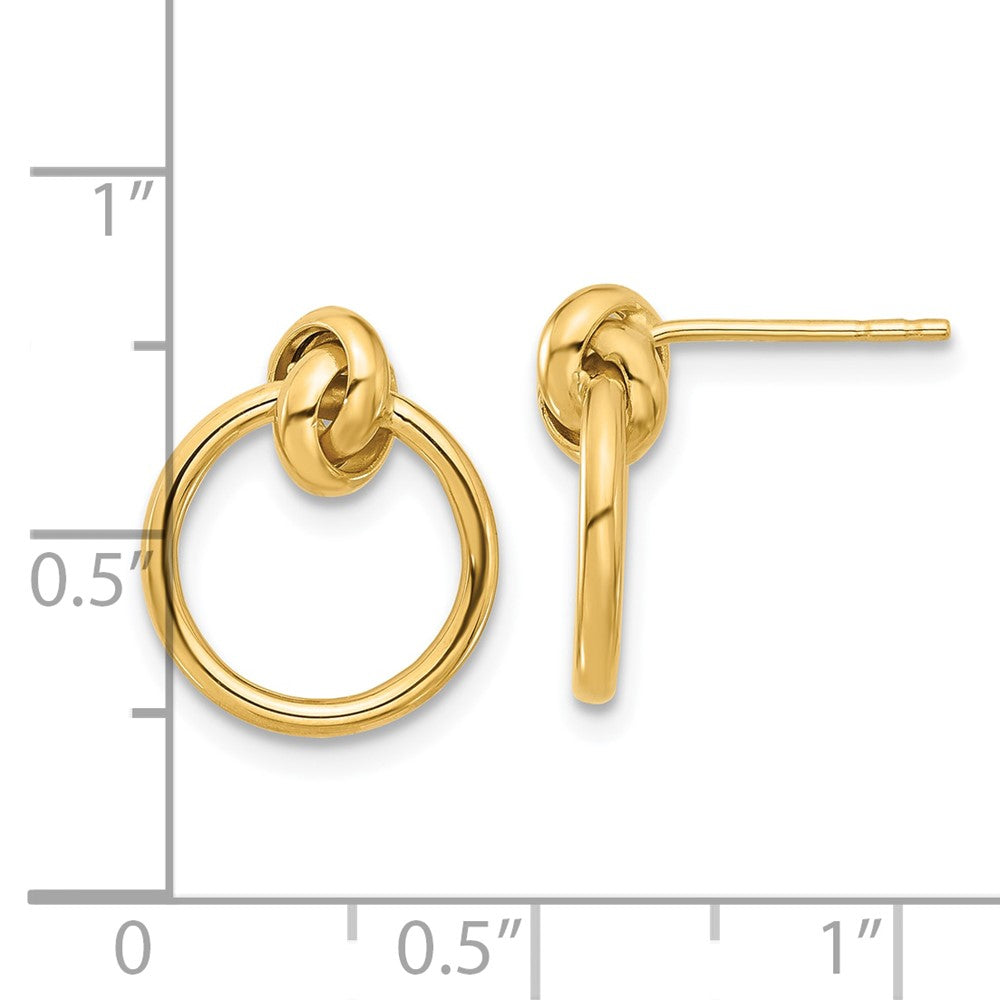 14k Yellow Gold Polished Knot Circle Drop Stud Earrings