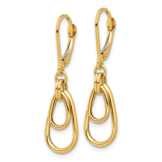 14k Yellow Gold Polished Teardrop Dangle Leverback Dangle Earrings