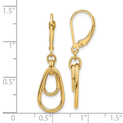 14k Yellow Gold Polished Teardrop Dangle Leverback Dangle Earrings