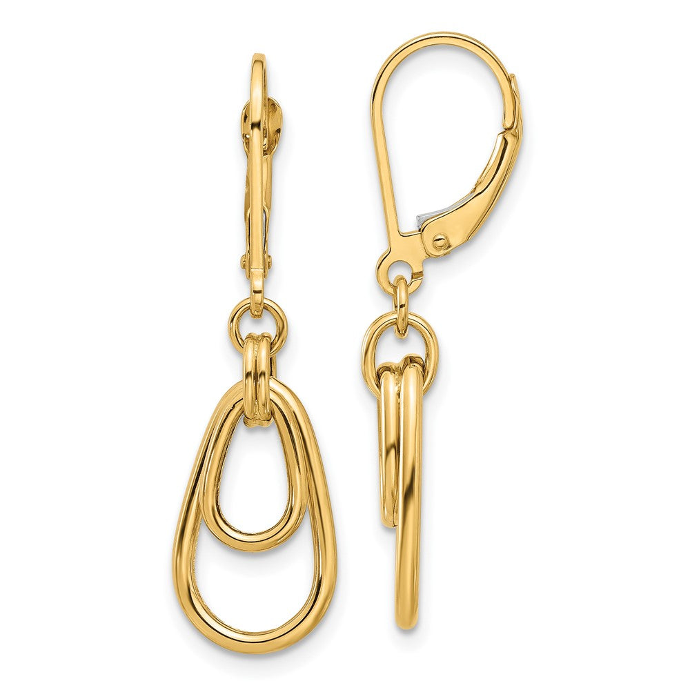 14k Yellow Gold Polished Teardrop Dangle Leverback Dangle Earrings