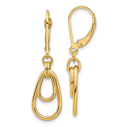 14k Yellow Gold Polished Teardrop Dangle Leverback Dangle Earrings