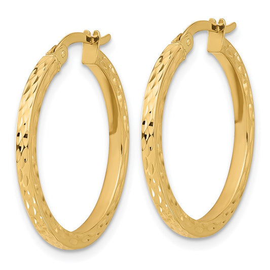 14k Yellow Gold Diamond-cut Hoop Earrings
