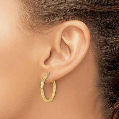 14k Yellow Gold Diamond-cut Hoop Earrings