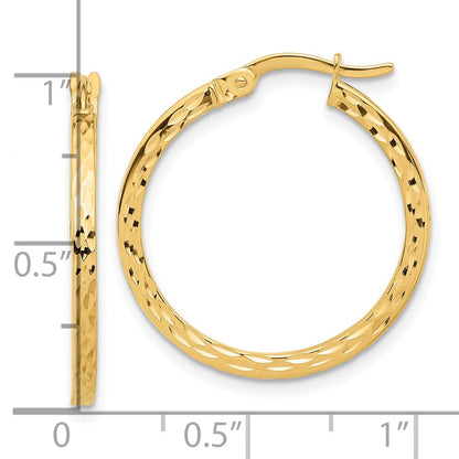 14k Yellow Gold Diamond-cut Hoop Earrings