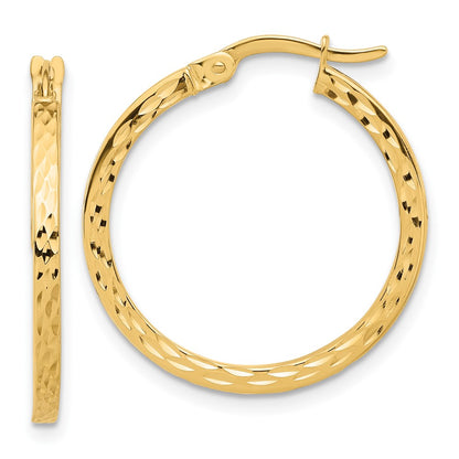 14k Yellow Gold Diamond-cut Hoop Earrings