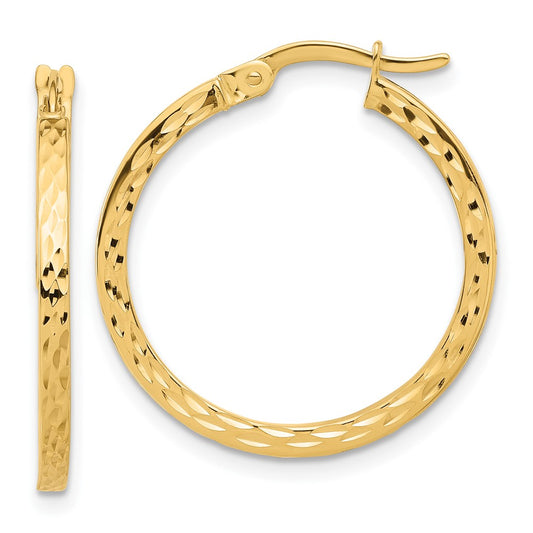 14k Yellow Gold Diamond-cut Hoop Earrings