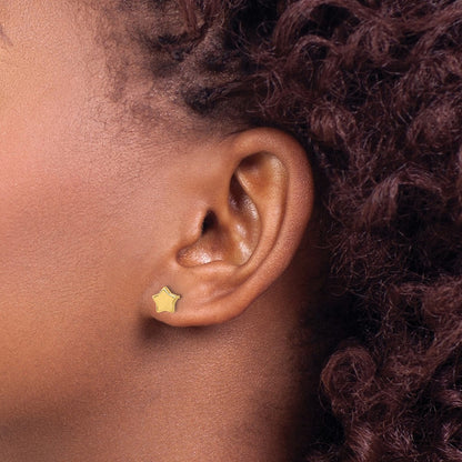 14k Yellow Gold Polished Stars Stud Earrings
