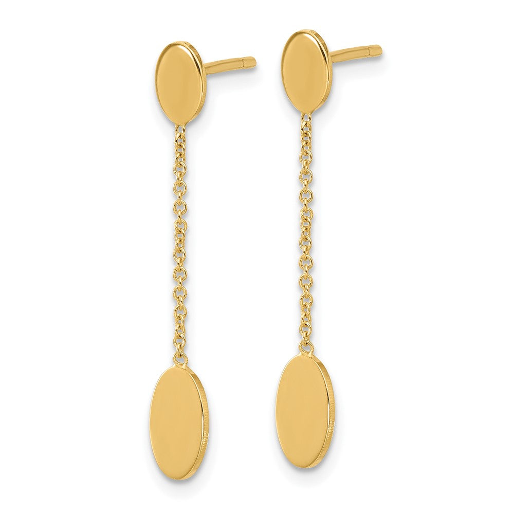14k Yellow Gold Polished Oval Discs Dangle Earrings