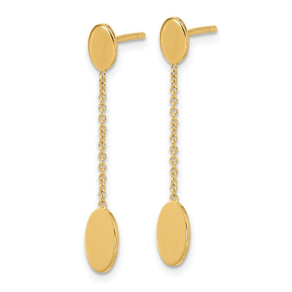 14k Yellow Gold Polished Oval Discs Dangle Earrings