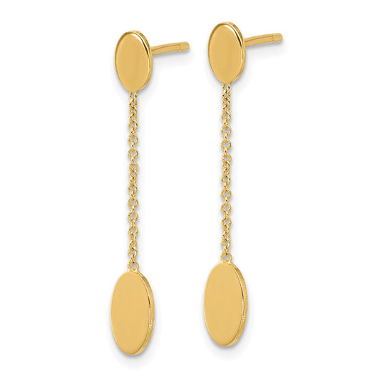 14k Yellow Gold Polished Oval Discs Dangle Earrings