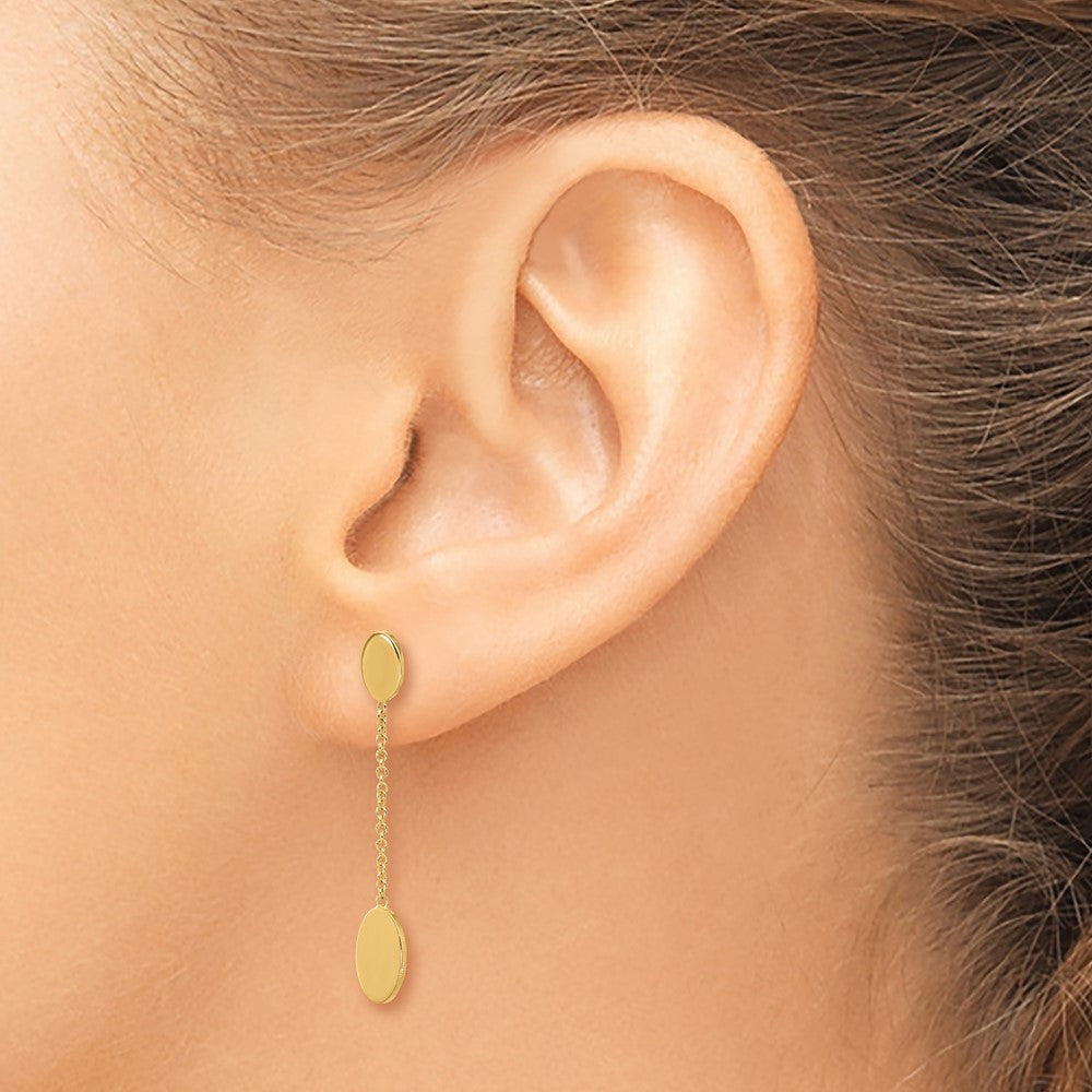 14k Yellow Gold Polished Oval Discs Dangle Earrings