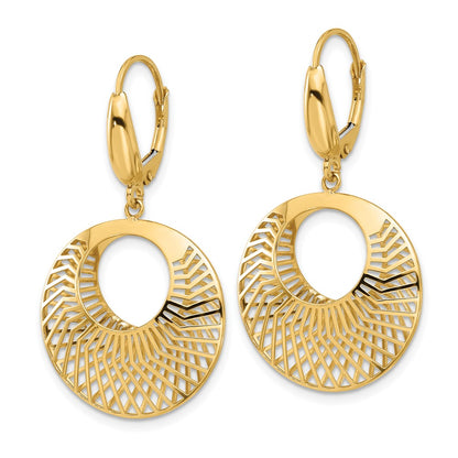 14k Yellow Gold Polished Hollow Dangle Earrings