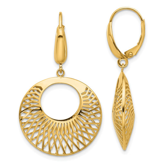 14k Yellow Gold Polished Hollow Dangle Earrings