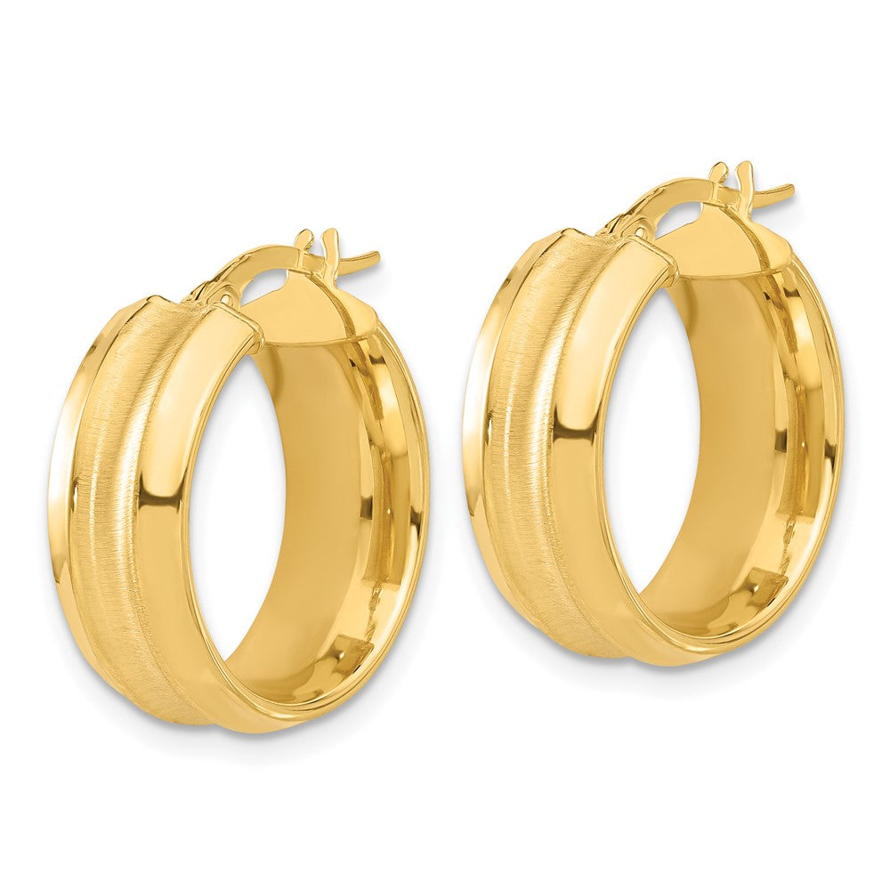 14k Yellow Gold Polished and Brushed Hoop Earrings