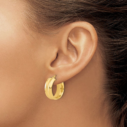14k Yellow Gold Polished and Brushed Hoop Earrings